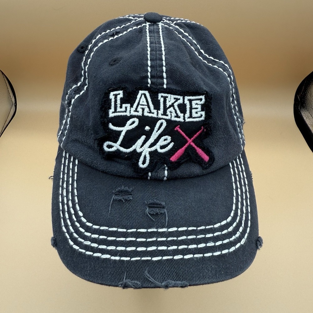 KBETHOS Vintage Distressed Black Lake Life Womens Hat Unstructured Girls
